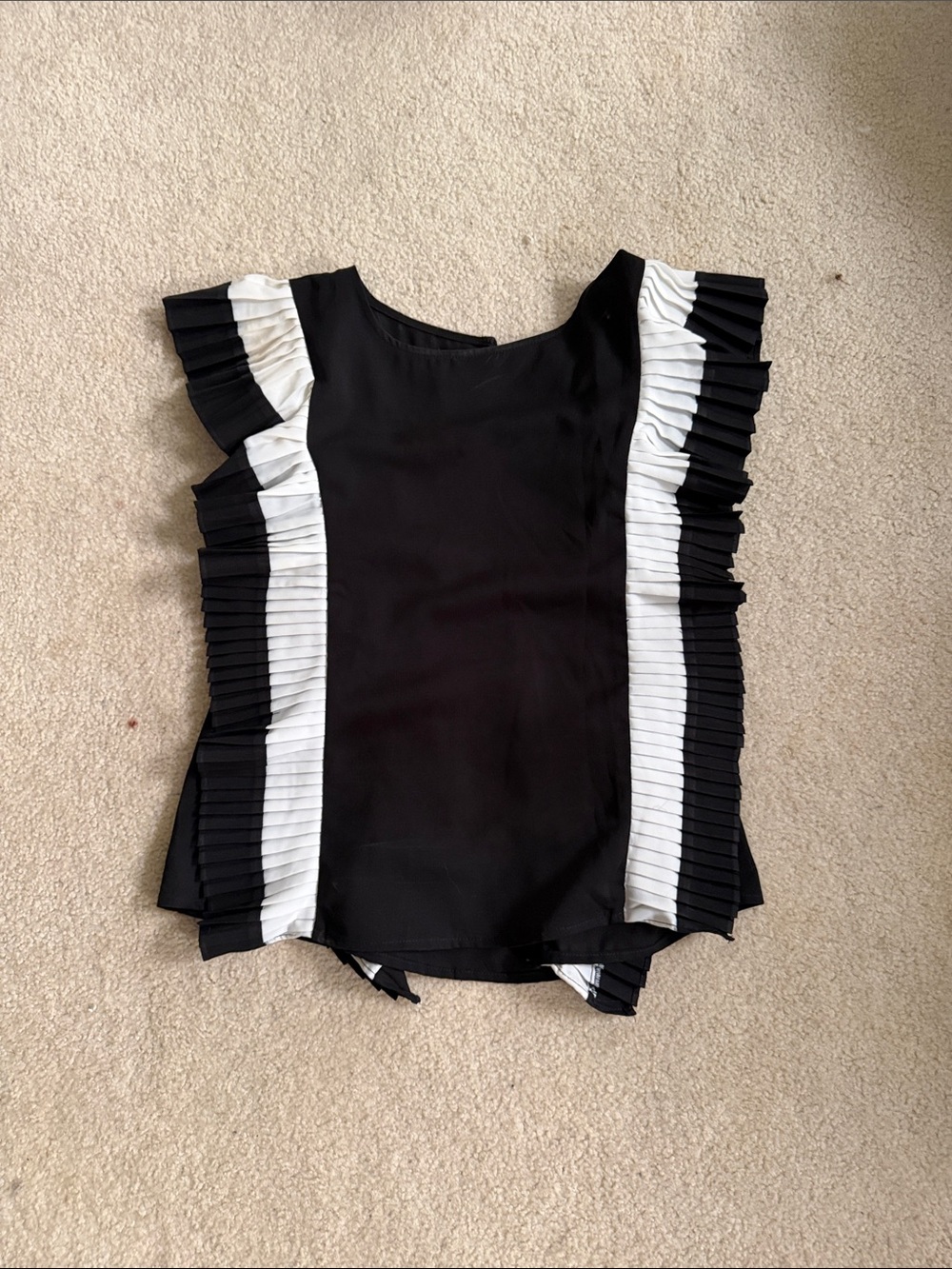 fab'rik Black Top with White Pleated Ruffle Panels